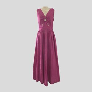 Cleobella Pink Cotton A Line V Neck Cutout Midi Summer Dress Women's Size S